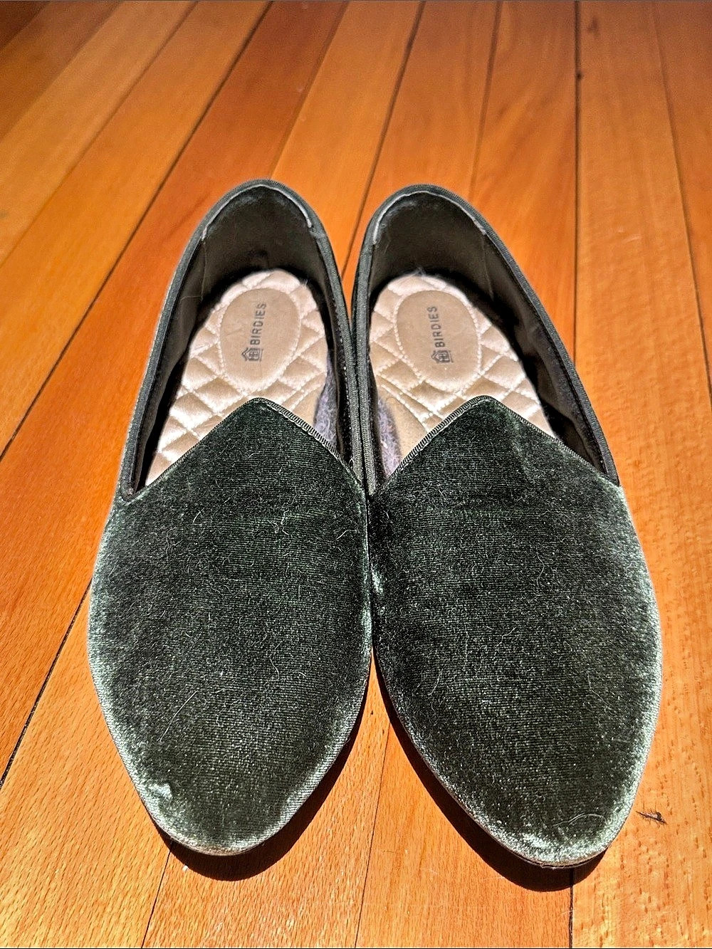 Birdies The Starling Olive Green Velvet Loafers